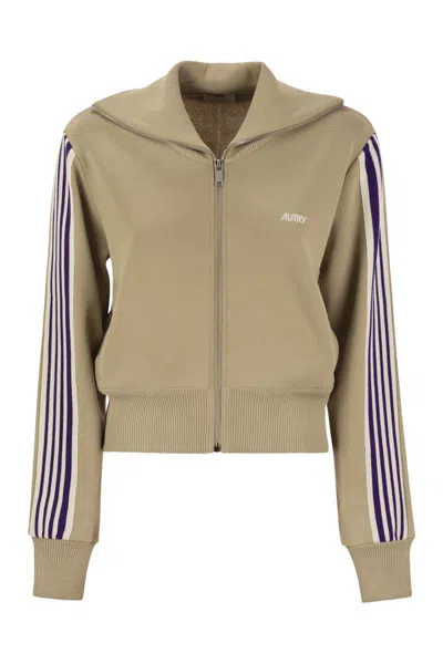 Autry Knitted Tennis-style Zip Sweatshirt In Green