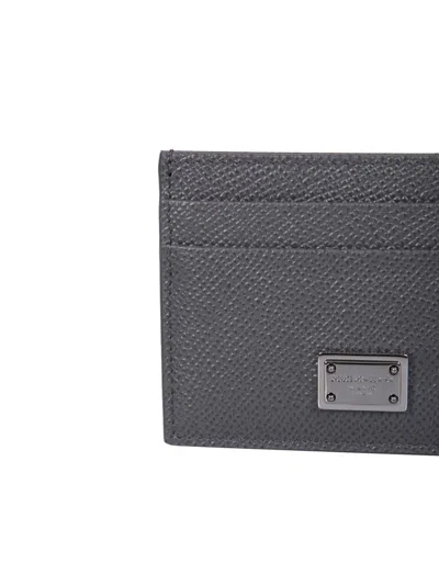 Dolce & Gabbana Logo Plate Leather Cardholder In Gray