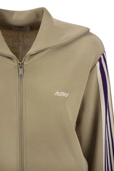 Autry Knitted Tennis-style Zip Sweatshirt In Green