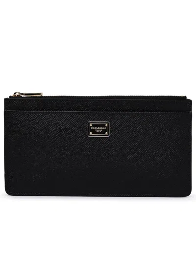 Dolce & Gabbana Large Card Holder With Branded Plate And Zip In Grainy Leather Woman In Black