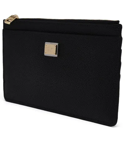 Dolce & Gabbana Large Card Holder With Branded Plate And Zip In Grainy Leather Woman In Black