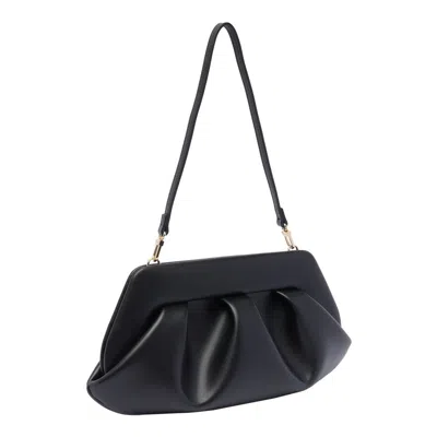 Themoirè Pleated Rectangular Shoulder Bag With Detachable Strap In Black
