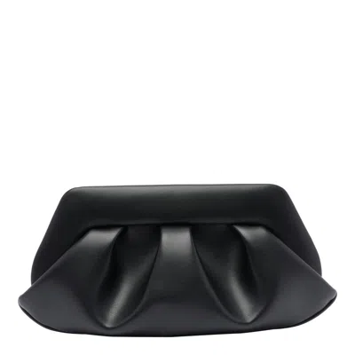 Themoirè Pleated Rectangular Shoulder Bag With Detachable Strap In Black