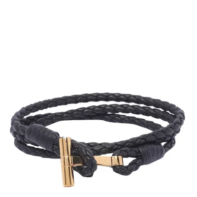Tom Ford Black Bracelet With T Detail In Braided Leather Man