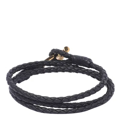 Tom Ford Black Bracelet With T Detail In Braided Leather Man