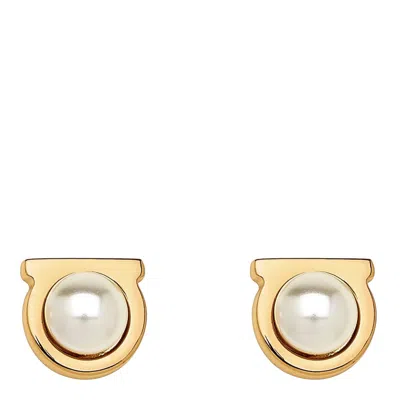 Ferragamo Gold Gancini Pearl Earrings In Gold
