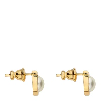 Ferragamo Gold Gancini Pearl Earrings In Gold