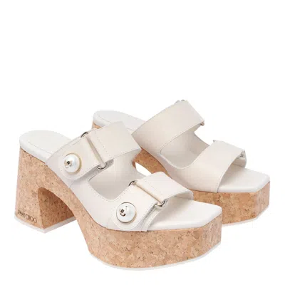 Jimmy Choo Heeled Sandals With Pearl Logo Buttons In White