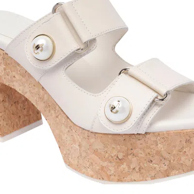 Jimmy Choo Heeled Sandals With Pearl Logo Buttons In White
