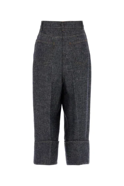 Givenchy Women Denim Blue Linen Blend Palazzo Pant In Gray