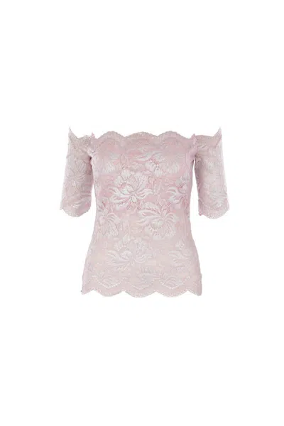 Rabanne Off-the-shoulder Lace Top With Floral Patterns In Pink