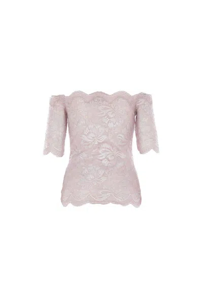 Rabanne Off-the-shoulder Lace Top With Floral Patterns In Pink