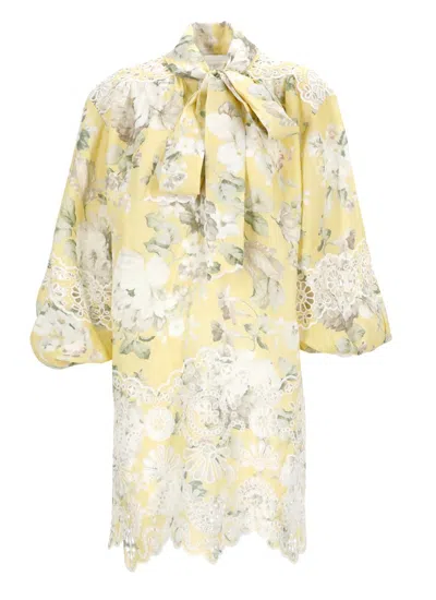 Zimmermann Robe Courte Acacia En Lin In Yellow
