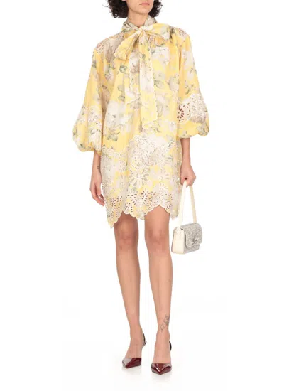 Zimmermann Robe Courte Acacia En Lin In Yellow