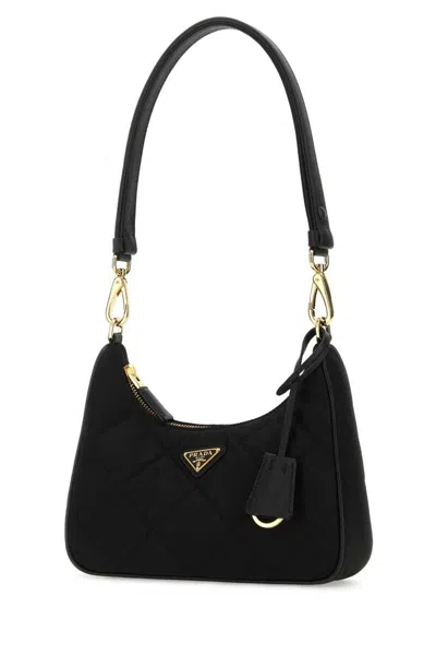 Prada Nylon Quilted Shoulder Bag With Chain Detail In Black