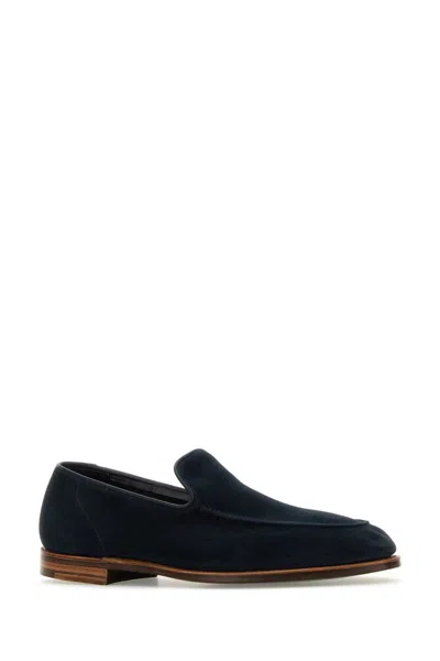Crockett & Jones Salcombe Loafers Suede Round Toe In Green