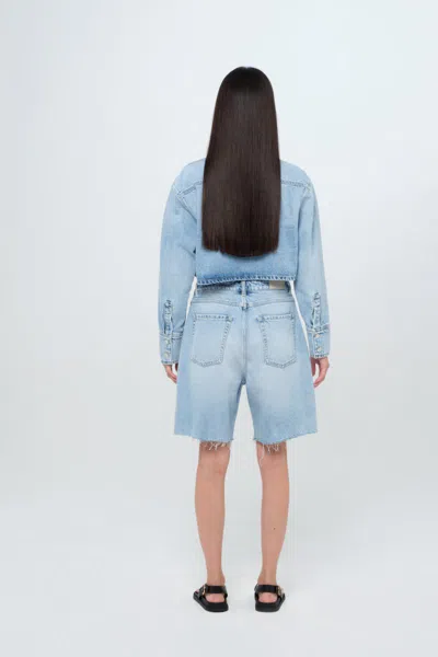 Icon Denim Grey Jeans With Wide Leg And Logo Patch On The Rear In Denim Woamn In Blue