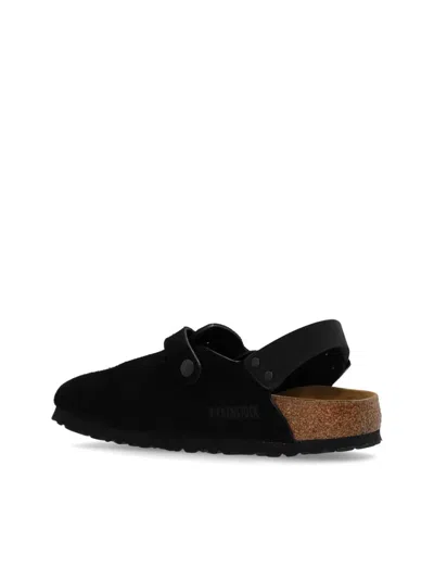 Birkenstock Buckle Cork Open Suede Mules In Black