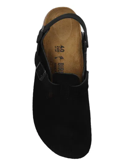 Birkenstock Buckle Cork Open Suede Mules In Black