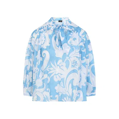 Etro Loose-fit Cotton Shirt With V-neck And Floral Pattern