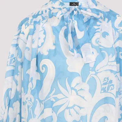 Etro Loose-fit Cotton Shirt With V-neck And Floral Pattern