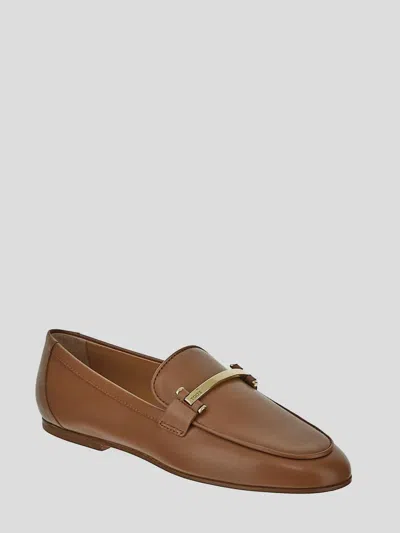Tod's Brown Loafers With Logo Plaque In Leather Woman In Brown