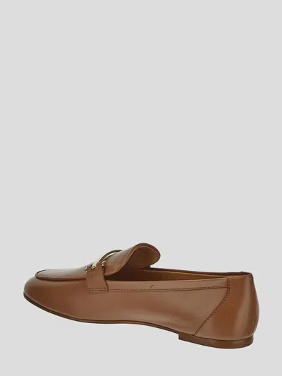 Tod's Brown Loafers With Logo Plaque In Leather Woman In Brown