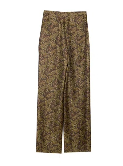 Saint Laurent Paisley Print Twill Pants In Green