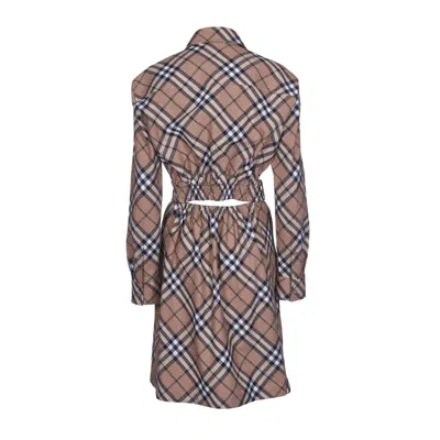 Burberry Waist Belted Shirt Dress With Checked Pattern In Brown