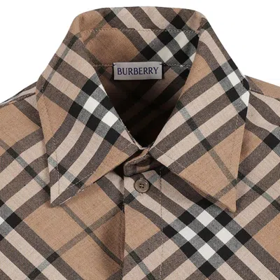 Burberry Waist Belted Shirt Dress With Checked Pattern In Brown