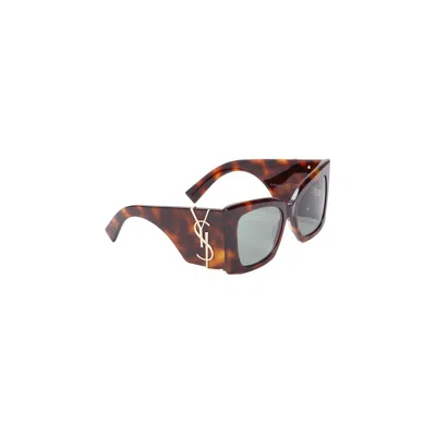 Saint Laurent Oversized Havana Green Acetate Sunglasses With Tortoiseshell Pattern In Brown