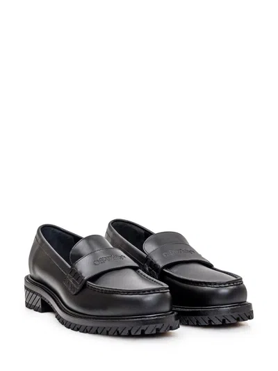 Off-white Stitch Detailed Leather Loafers For Men In Black In Black