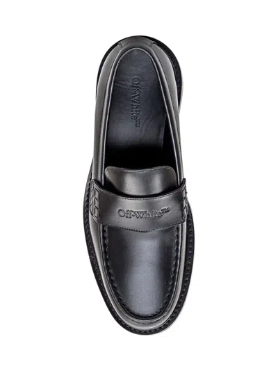Off-white Stitch Detailed Leather Loafers For Men In Black In Black