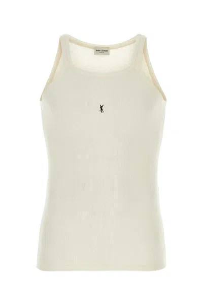 Saint Laurent Wool And Cotton Blend Tank Top In White