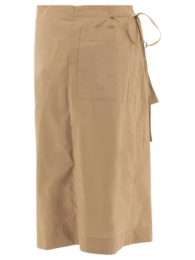 Soeur Midi Length Patch Pocket Skirts With Side Tie Detail In Brown