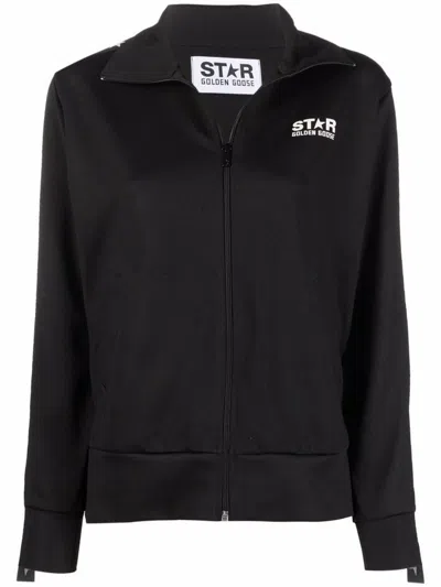 Golden Goose Black Sweater With Logo And Star Detailing In Black