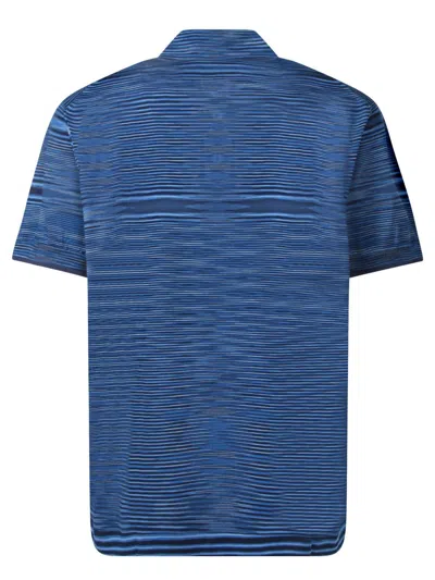 Missoni Space-dye Stripe Blue T-shirt With Refined Collar In Blue