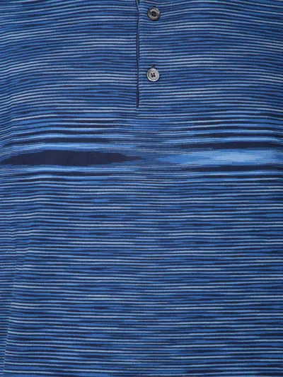 Missoni Space-dye Stripe Blue T-shirt With Refined Collar In Blue