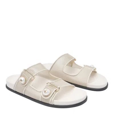 Jimmy Choo Fayence Logo Flat Sandals In Gray