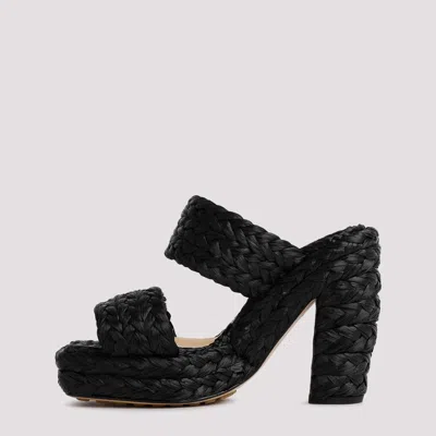 Bottega Veneta Black Raffia Heels In Black
