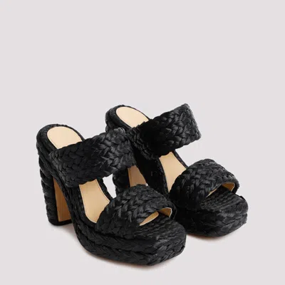 Bottega Veneta Black Raffia Heels In Black