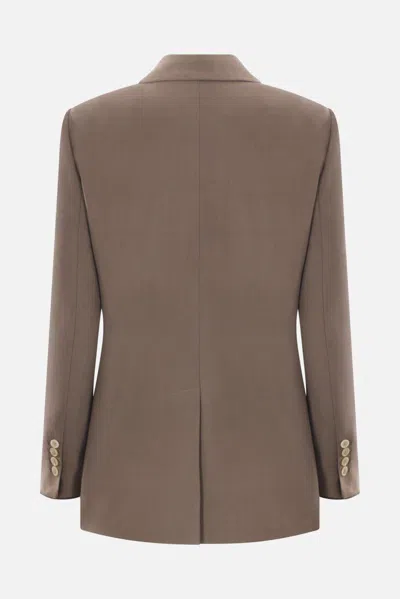 Brunello Cucinelli Women Fluid Viscose And Linen Twill Jacket With Shiny Cuffs In Brown