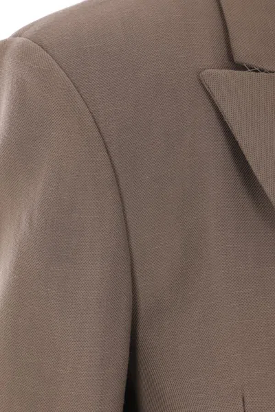 Brunello Cucinelli Women Fluid Viscose And Linen Twill Jacket With Shiny Cuffs In Brown