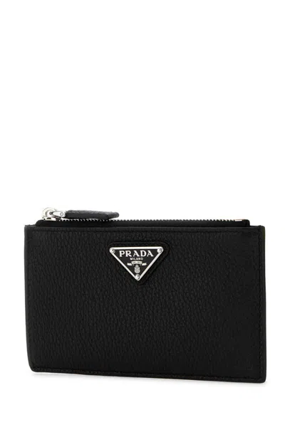 Prada Textured Leather Card Holder In Black