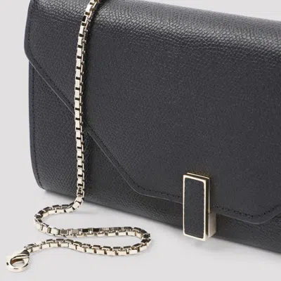 Valextra Grained Calf Leather Chain Wallet In Black