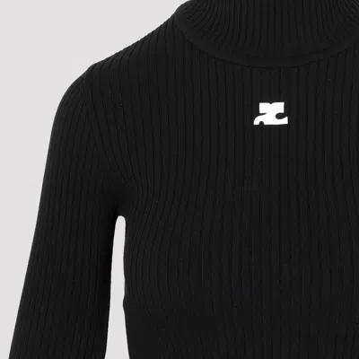 Courrèges Black Reedition Rib Knit Mock Neck Sweater