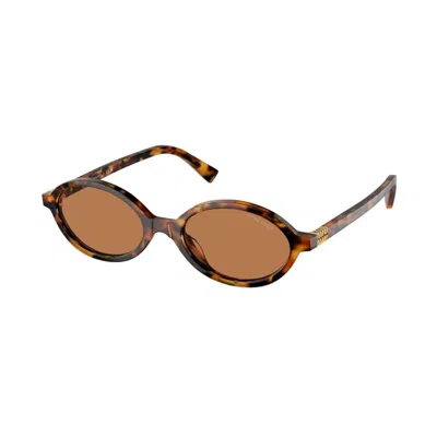 Miu Miu Tortoiseshell-effect Oval-frame Sunglasses In Brown