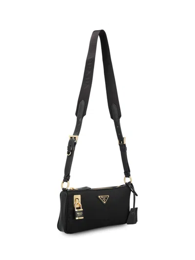 Prada Medium Re-nylon And Leather Shoulder Bag In Black