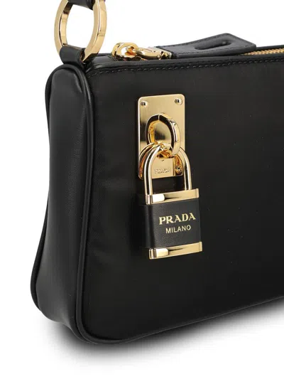 Prada Medium Re-nylon And Leather Shoulder Bag In Black