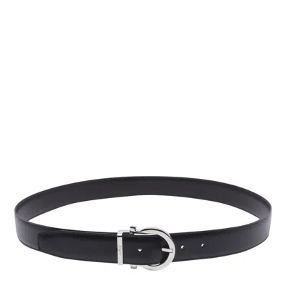 Ferragamo Men Adjustable Double Gancini Belt In Black